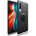 Huawei P30 Kılıf Renkli Silikon Yüzüklü Standlı Auto Focus Ravel Kapak - Siyah