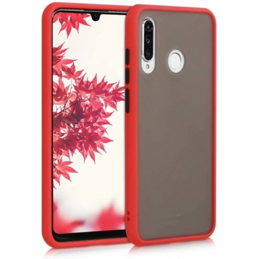 Huawei P30 Lite Kılıf Exlusive Arkası Mat Tam Koruma Darbe Emici - Kırmızı