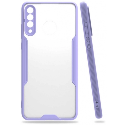 Huawei P30 Lite Kılıf Renkli Silikon Kamera Lens Korumalı Şeffaf Parfe Kapak - Lila