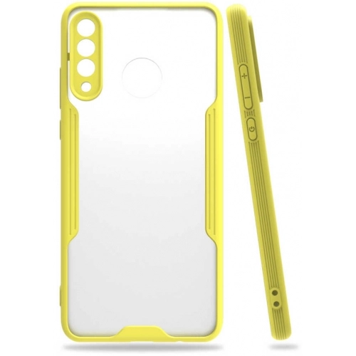 Huawei P30 Lite Kılıf Renkli Silikon Kamera Lens Korumalı Şeffaf Parfe Kapak - Sarı