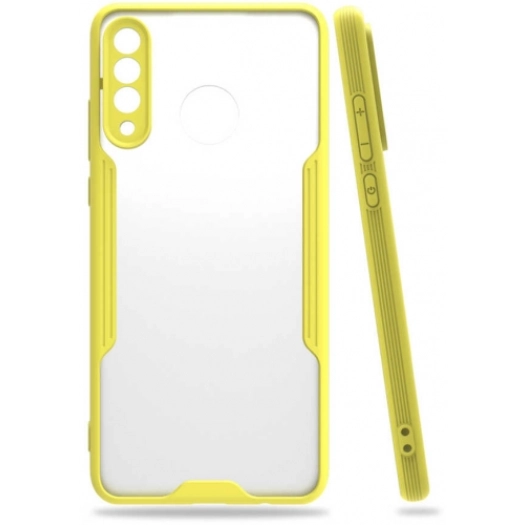 Huawei P30 Lite Kılıf Renkli Silikon Kamera Lens Korumalı Şeffaf Parfe Kapak - Sarı