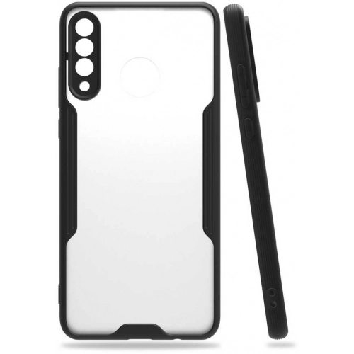 Huawei P30 Lite Kılıf Renkli Silikon Kamera Lens Korumalı Şeffaf Parfe Kapak - Siyah