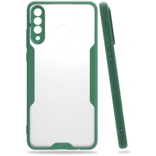 Huawei P30 Lite Kılıf Renkli Silikon Kamera Lens Korumalı Şeffaf Parfe Kapak - Yeşil