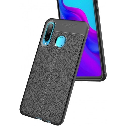 Huawei P30 Lite Kılıf Deri Görünümlü Lüks Parmak İzi Bırakmaz Niss Silikon Kapak - Siyah