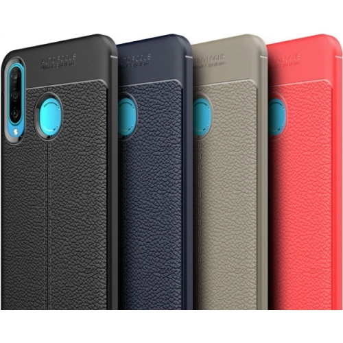 Huawei P30 Lite Kılıf Deri Görünümlü Lüks Parmak İzi Bırakmaz Niss Silikon Kapak - Siyah