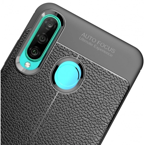 Huawei P30 Lite Kılıf Deri Görünümlü Lüks Parmak İzi Bırakmaz Niss Silikon Kapak - Siyah