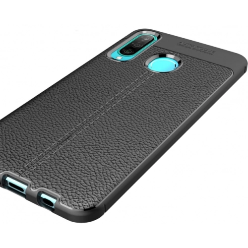 Huawei P30 Lite Kılıf Deri Görünümlü Lüks Parmak İzi Bırakmaz Niss Silikon Kapak - Siyah