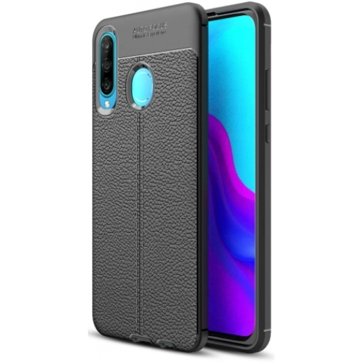 Huawei P30 Lite Kılıf Deri Görünümlü Lüks Parmak İzi Bırakmaz Niss Silikon Kapak - Siyah