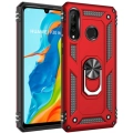 Huawei P30 Lite Kılıf Silikon Zırhlı Standlı Yüzüklü Mıknatıslı Tank Kapak - Kırmızı