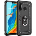 Huawei P30 Lite Kılıf Silikon Zırhlı Standlı Yüzüklü Mıknatıslı Tank Kapak - Siyah
