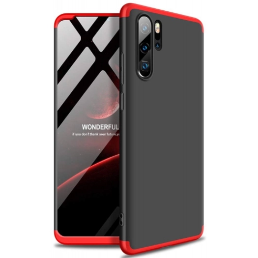 Huawei P30 Pro Kılıf 3 Parçalı 360 Tam Korumalı Rubber AYS Kapak  - Kırmızı - Siyah