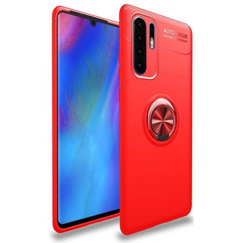 Huawei P30 Pro Kılıf Renkli Silikon Yüzüklü Standlı Auto Focus Ravel Kapak - Kırmızı