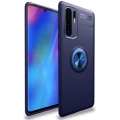 Huawei P30 Pro Kılıf Renkli Silikon Yüzüklü Standlı Auto Focus Ravel Kapak - Mavi