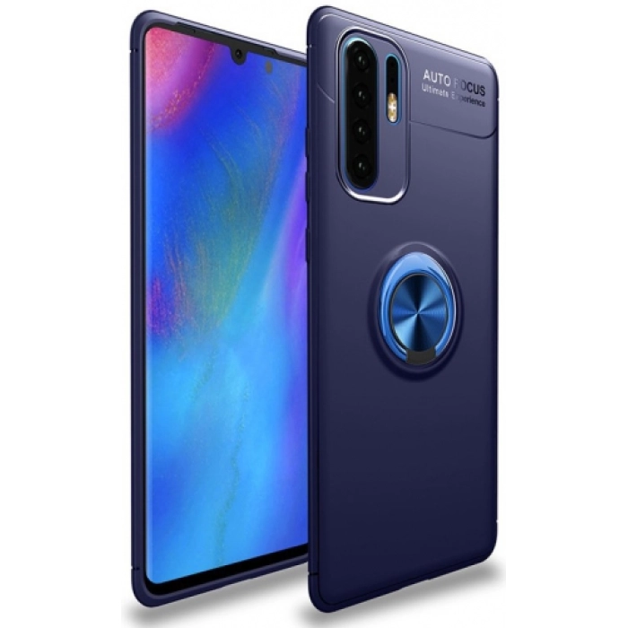 Huawei P30 Pro Kılıf Renkli Silikon Yüzüklü Standlı Auto Focus Ravel Kapak - Mavi