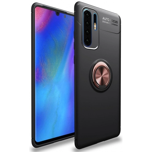 Huawei P30 Pro Kılıf Renkli Silikon Yüzüklü Standlı Auto Focus Ravel Kapak - Rose Gold