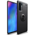 Huawei P30 Pro Kılıf Renkli Silikon Yüzüklü Standlı Auto Focus Ravel Kapak - Siyah