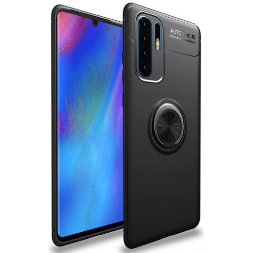 Huawei P30 Pro Kılıf Renkli Silikon Yüzüklü Standlı Auto Focus Ravel Kapak - Siyah