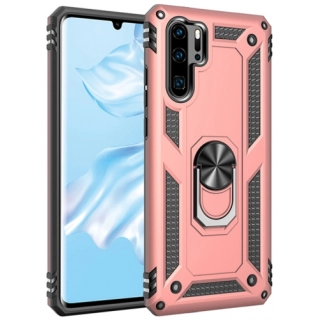 Huawei P30 Pro Kılıf Silikon Zırhlı Standlı Yüzüklü Mıknatıslı Tank Kapak - Rose Gold
