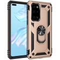 Huawei P40 Kılıf Silikon Zırhlı Standlı Yüzüklü Mıknatıslı Tank Kapak - Gold
