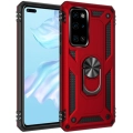 Huawei P40 Kılıf Silikon Zırhlı Standlı Yüzüklü Mıknatıslı Tank Kapak - Kırmızı