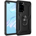 Huawei P40 Kılıf Silikon Zırhlı Standlı Yüzüklü Mıknatıslı Tank Kapak - Siyah