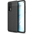 Huawei P40 Kılıf Deri Görünümlü Lüks Parmak İzi Bırakmaz Niss Silikon Kapak - Siyah