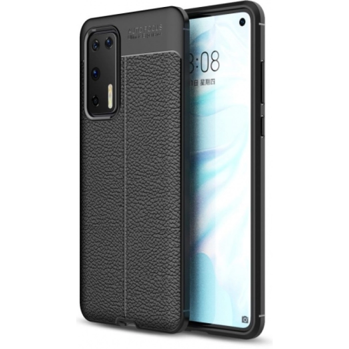 Huawei P40 Kılıf Deri Görünümlü Lüks Parmak İzi Bırakmaz Niss Silikon Kapak - Siyah
