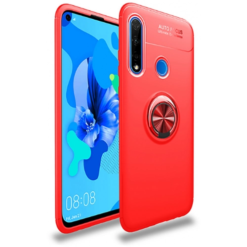 Huawei P40 Lite E Kılıf Renkli Silikon Yüzüklü Standlı Auto Focus Ravel Kapak - Kırmızı