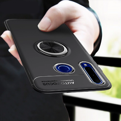 Huawei P40 Lite E Kılıf Renkli Silikon Yüzüklü Standlı Auto Focus Ravel Kapak - Siyah