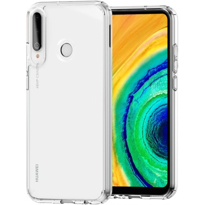 Huawei P40 Lite E Kılıf Korumalı Kenarları Silikon Arkası Sert Coss Kapak  - Şeffaf