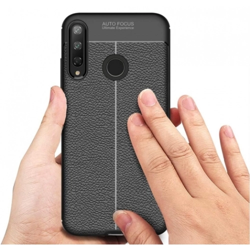 Huawei P40 Lite E Kılıf Deri Görünümlü Lüks Parmak İzi Bırakmaz Niss Silikon Kapak - Siyah