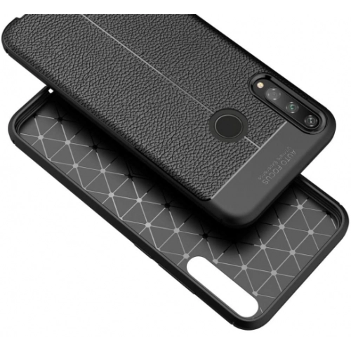 Huawei P40 Lite E Kılıf Deri Görünümlü Lüks Parmak İzi Bırakmaz Niss Silikon Kapak - Siyah