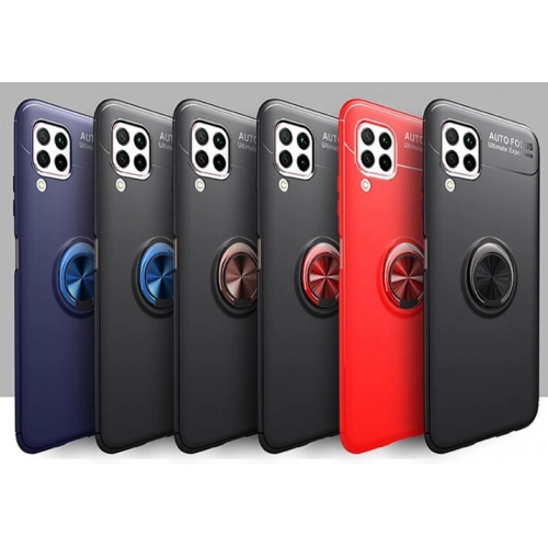 Huawei P40 Lite Kılıf Renkli Silikon Yüzüklü Standlı Auto Focus Ravel Kapak - Siyah