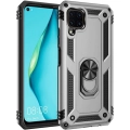 Huawei P40 Lite Kılıf Silikon Zırhlı Standlı Yüzüklü Mıknatıslı Tank Kapak - Gri