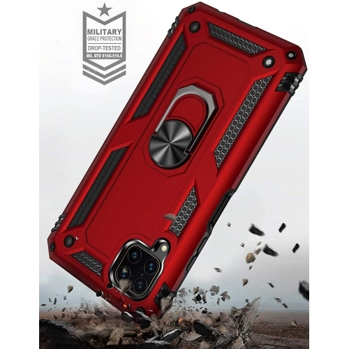 Huawei P40 Lite Kılıf Silikon Zırhlı Standlı Yüzüklü Mıknatıslı Tank Kapak - Lacivert