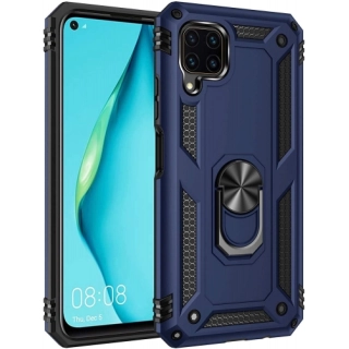 Huawei P40 Lite Kılıf Silikon Zırhlı Standlı Yüzüklü Mıknatıslı Tank Kapak - Lacivert