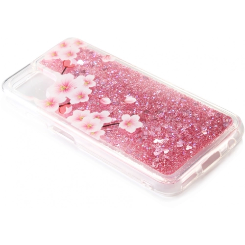 Huawei P40 Lite Kılıf Sıvılı Simli Silikon Marshmelo Kılıf - Pembe