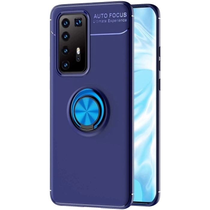 Huawei P40 Pro Kılıf Renkli Silikon Yüzüklü Standlı Auto Focus Ravel Kapak - Mavi