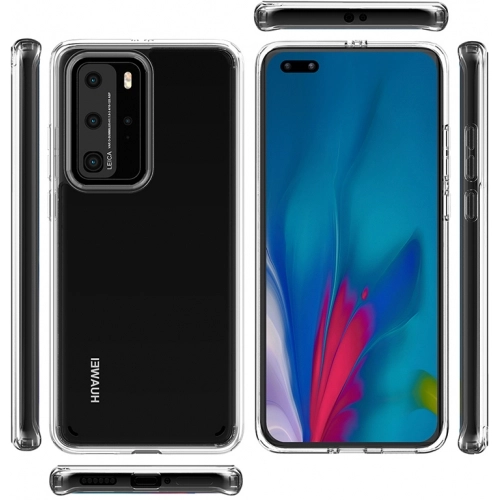 Huawei P40 Pro Kılıf Korumalı Kenarları Silikon Arkası Sert Coss Kapak - Şeffaf
