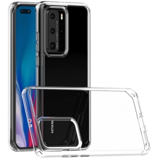 Huawei P40 Pro Kılıf Korumalı Kenarları Silikon Arkası Sert Coss Kapak  - Şeffaf