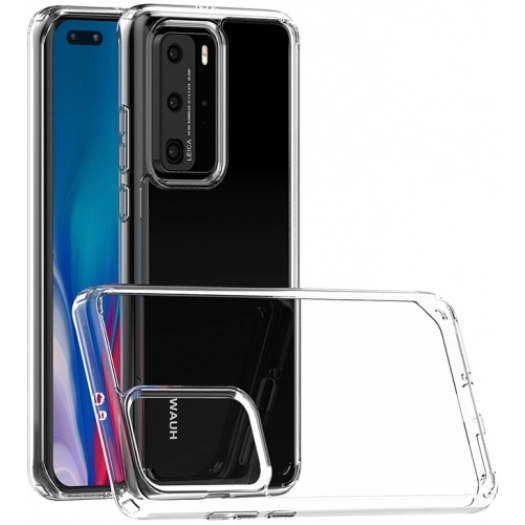 Huawei P40 Pro Kılıf Korumalı Kenarları Silikon Arkası Sert Coss Kapak  - Şeffaf