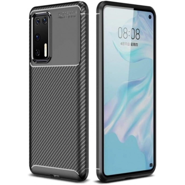 Huawei P40 Pro Kılıf Silikon Parmak İzi Bırakmayan Karbon Soft Negro Kapak - Siyah