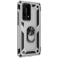 Huawei P40 Pro Kılıf Silikon Zırhlı Standlı Yüzüklü Mıknatıslı Tank Kapak - Gri