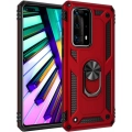 Huawei P40 Pro Kılıf Silikon Zırhlı Standlı Yüzüklü Mıknatıslı Tank Kapak - Kırmızı