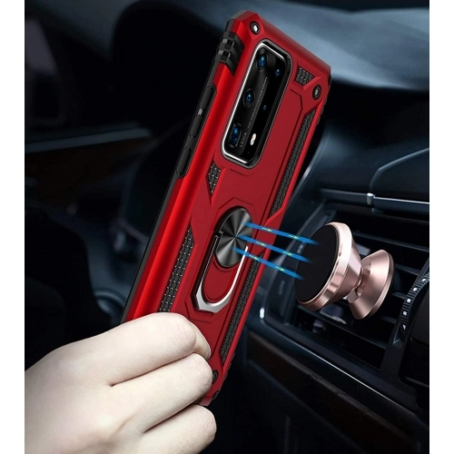 Huawei P40 Pro Kılıf Silikon Zırhlı Standlı Yüzüklü Mıknatıslı Tank Kapak - Lacivert