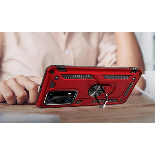 Huawei P40 Pro Kılıf Silikon Zırhlı Standlı Yüzüklü Mıknatıslı Tank Kapak - Lacivert