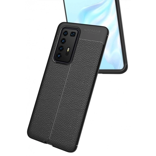 Huawei P40 Pro Kılıf Deri Görünümlü Lüks Parmak İzi Bırakmaz Niss Silikon Kapak - Siyah