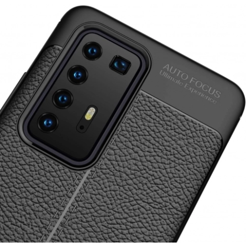 Huawei P40 Pro Kılıf Deri Görünümlü Lüks Parmak İzi Bırakmaz Niss Silikon Kapak - Siyah