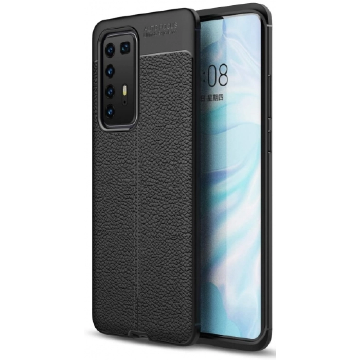Huawei P40 Pro Kılıf Deri Görünümlü Lüks Parmak İzi Bırakmaz Niss Silikon Kapak - Siyah