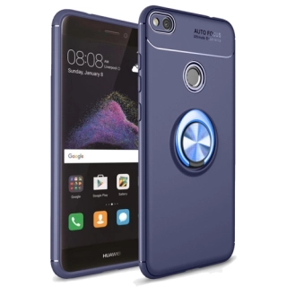 Huawei P9 Lite (2017) Kılıf Renkli Silikon Yüzüklü Standlı Auto Focus Ravel Kapak - Mavi